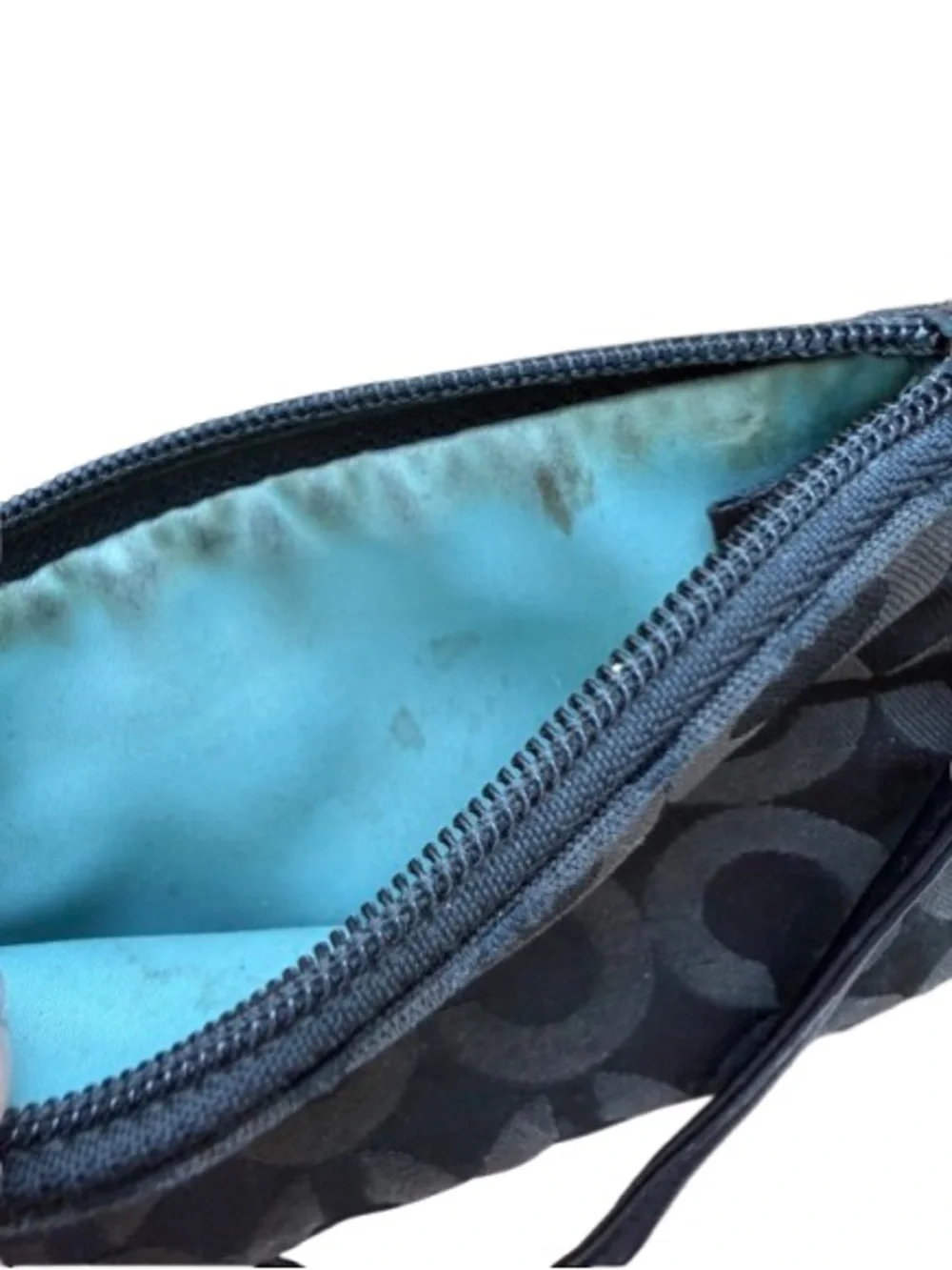 COACH Signature C Mini Wristlet Black Monogram Zip Wallet Pouch Canvas Clutch - Picture 10 of 16